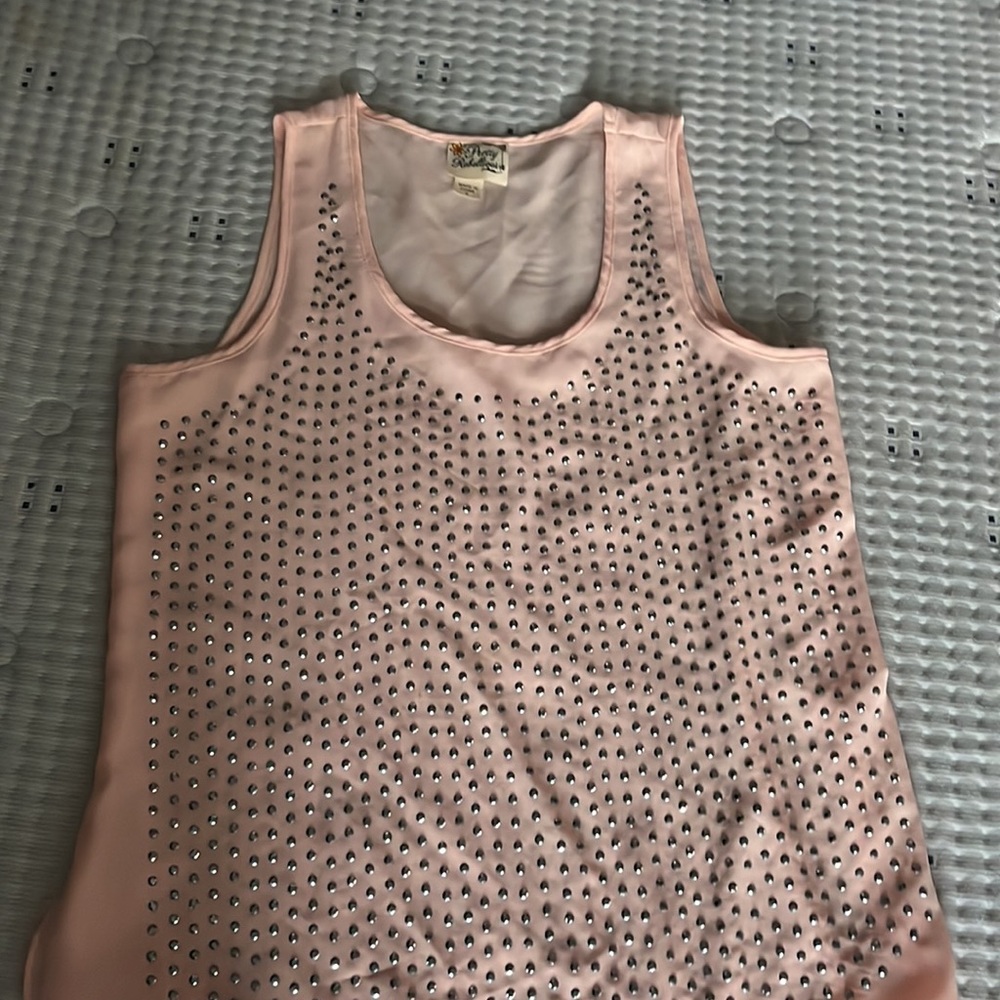 Dress, sleeveless shirt, studs, sheer pink
